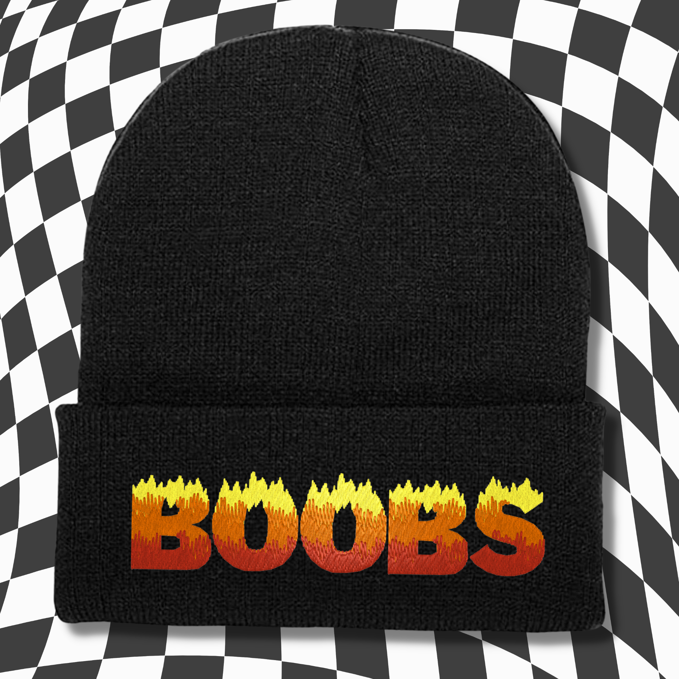 BOOBS Flame Font Embroidered Beanie Hat, One Size Fits All