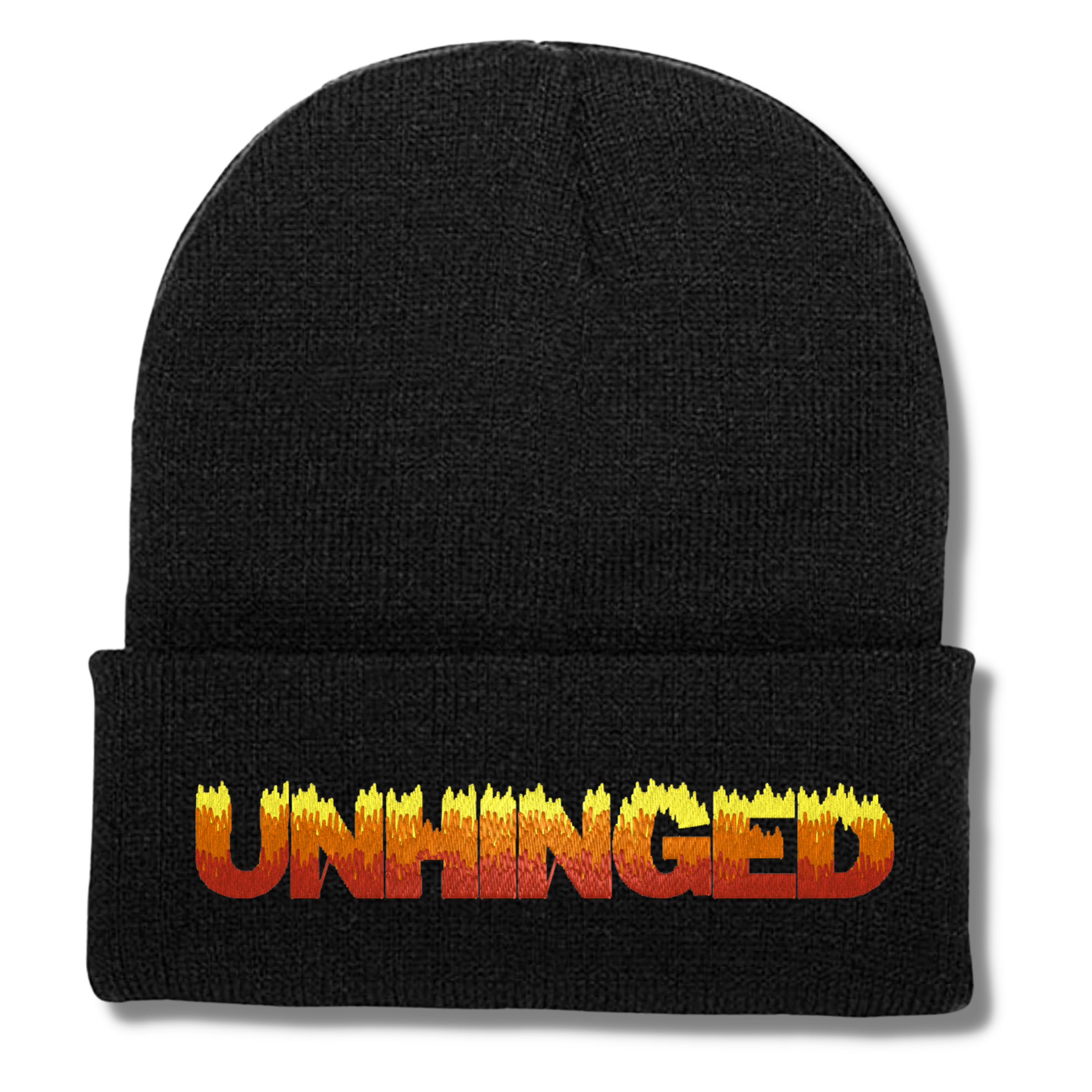 UNHINGED Flame Font Embroidered Beanie Hat, One Size Fits All