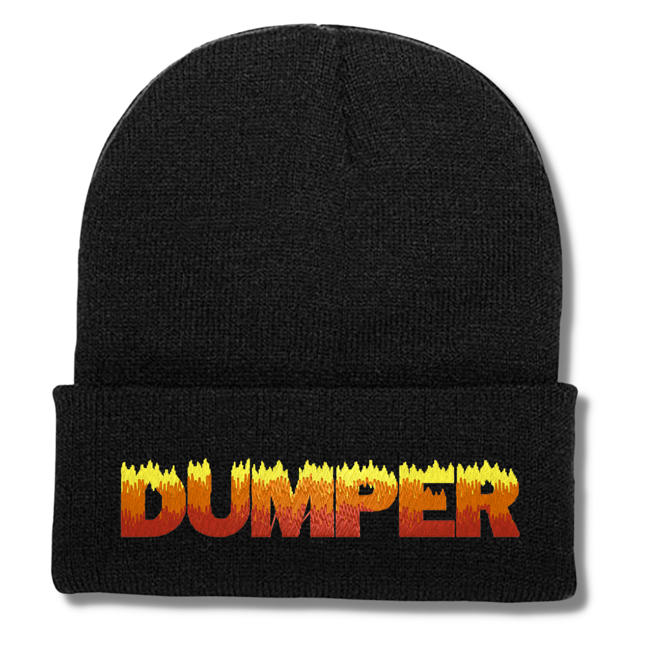 DUMPER Flame Font Embroidered Beanie Hat, One Size Fits All