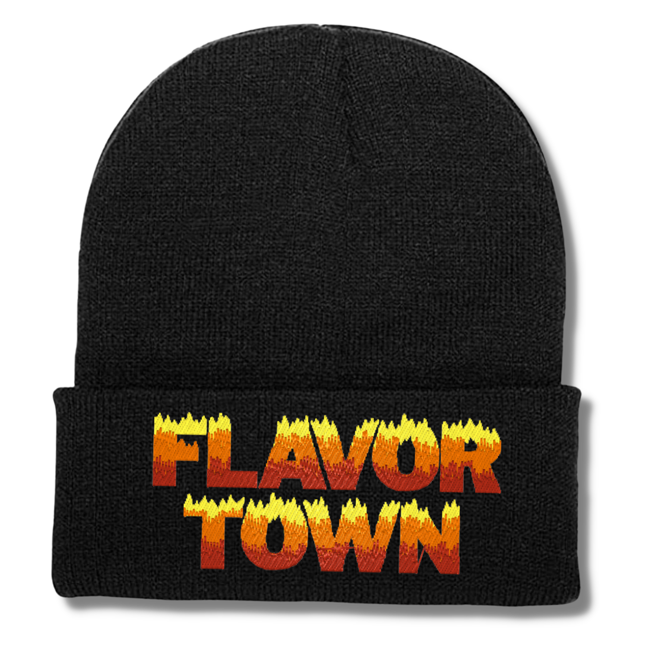 FLAVOR TOWN Flame Font Embroidered Beanie Hat, One Size Fits All