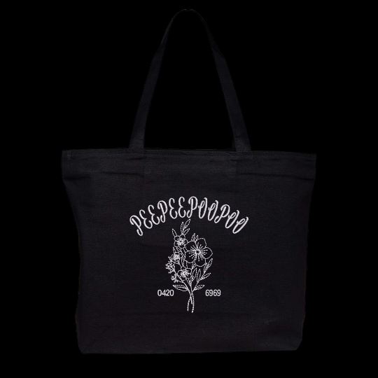 PEEPEEPOOPOO Floral Aesthetic Black Embroidered Canvas Tote Bag