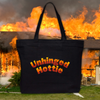 Load image into Gallery viewer, Unhinged Hottie Flame Font Embroidered Black Canvas Tote Bag